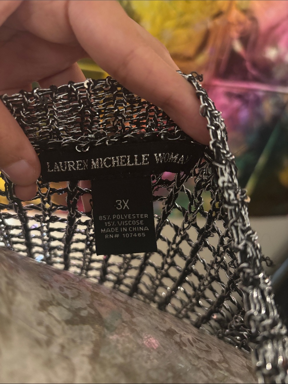 Lauren Michelle Silver Metallic Open knit sweater. - Picture 2 of 5